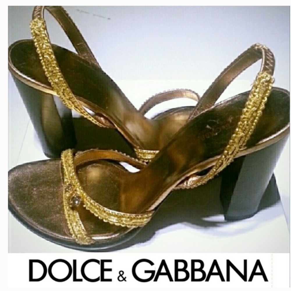 🆕 DOLCE & GABBANA Gold Slingback Heel Sandal - Picture 3 of 12